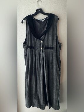 Vintage Sleeveless Plaid Midi Dress in Charcoal and Black 2X Cottagecore